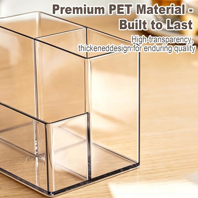 Clear PET Makeup Organizer, Lipstick Brush Holder for Bathroom Cabinet- Transparent Medicine Cabinet Organizer Multi Compartment Storage Box Holder for Countertop, Home Office Classroom