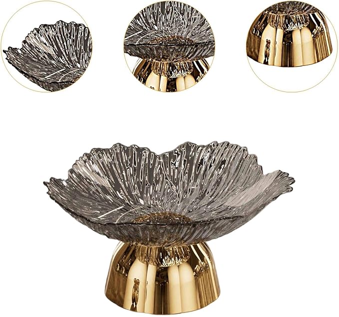 Decorative Pedestal Bowl Dish Holder Dessert Display Stand Decor Fruit Basket Serving Tray for Drawing Room Housewarming Gift, A Gray