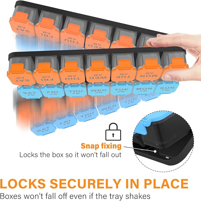 Yaklim Extra Large Weekly Pill Organizer, Detachable 7 Day AM PM Pill Box | XXL 14 Detachable AM PM Compartments；For Big Vitamins & Supplements； Easy to Open & Fill； Waterproof Seals； Easy Readability