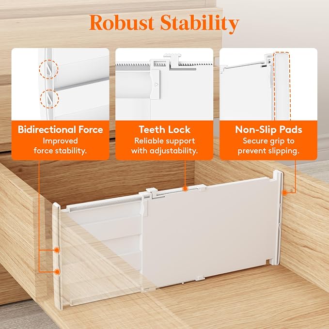 Lifewit 8" Tall Drawer Dividers, Adjustable Deep Drawer Organizer Clothes | 4 Pack 13.8"-22.2" Expandable White Plastic Separators for Dresser, Kitchen, Cabinet, Closet, Office Organization & Storage