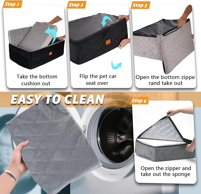Dog/Cat Car Seat Pet Booster Seat for Dogs/Cats up to 60 lbs | Suitable for Small/Medium Pet Memory Foam with Detachable Washable Cover Travel-Safe Car Bed with Safety Belt/Storage Pocket