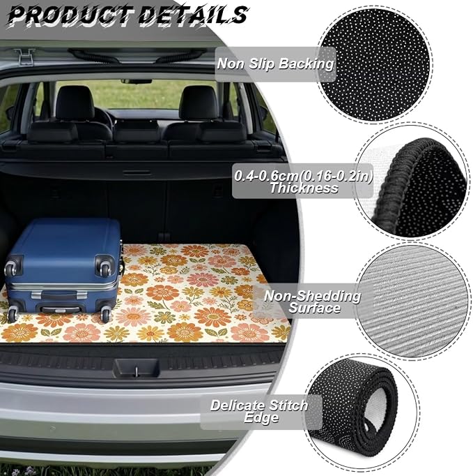 Howilath All Weather Car Trunk Liner Non-Slip Vintage Orange Floral Rear Trunk Mat Durable Polyester Carpet Auto Interior Accessory 29"x39"