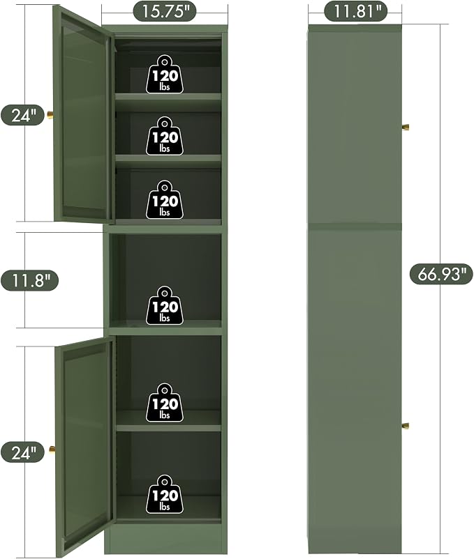 67" H Narrow Bathroom Storage Cabinet,Slim Bathroom Cabinet,Skinny Storage Cabinets with 4 Adjustable Shelves,Slim Tall Floor Cabinet