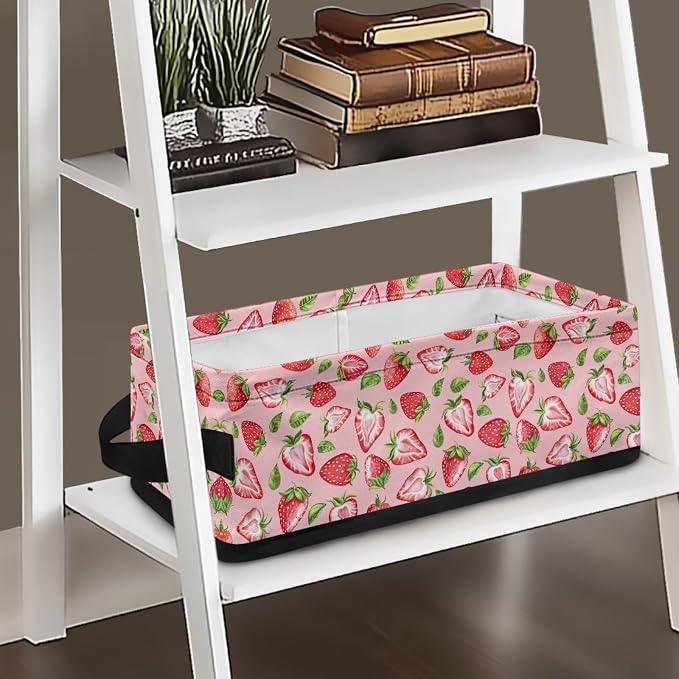 Strawberry Toilet Paper Basket with Handle, Decorative Toilet Tank Topper Basket with Handle for Countertop Shelves, Bathroom Bedroom Living Room Decor