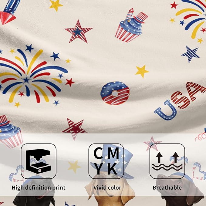 Giwawa 4th of July Dogs Towel Set of 2 Patriotic Puppy Hand Fingertip Towel Independence Day USA Stars Firework Quick Drying Dish Wash Cloth for Hotel Bathroom Gym Home Spa Holiday Decor