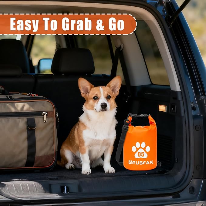Pet Food Storage Bag with Bowl (32 Cup) - Zip Roll Top Dog Food Travel Bag Waterproof Kibble Container for Camping Road Trips Travel Dog Boarding Weekend Getaways Machine Washable 5L Orange