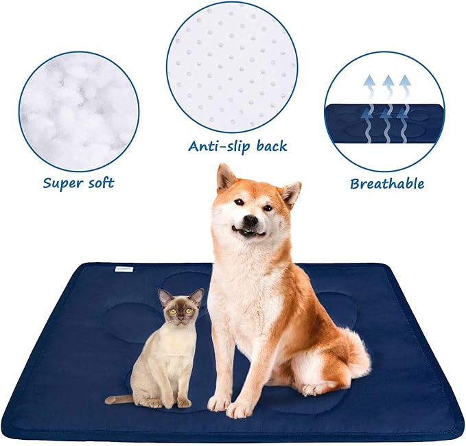 Dog Crate Pad 18"x 24", Great Mat with Anti-Slip Bottom for Pet Sleeping | Breathable Dog Crate Bed Kennel Pad,Dark Colored to Hide Stains, Washable, Navy