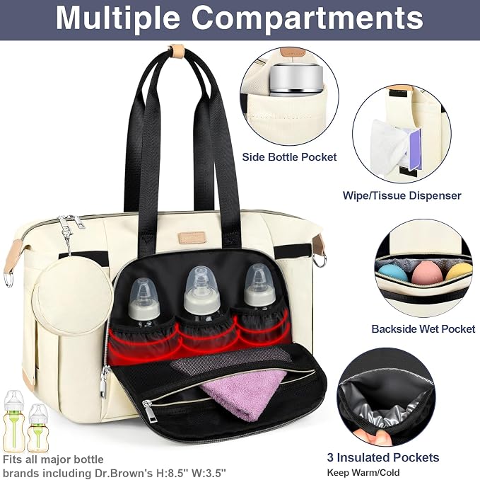Diaper Bag Tote for Baby 7PCS, Large Mommy Bag with Portable Changing Pad | Multifunctional Hospital Bags for Labor and Delivery with Pacifier Case and Organizer Pouches,Travel Baby Bag for Boy Girl