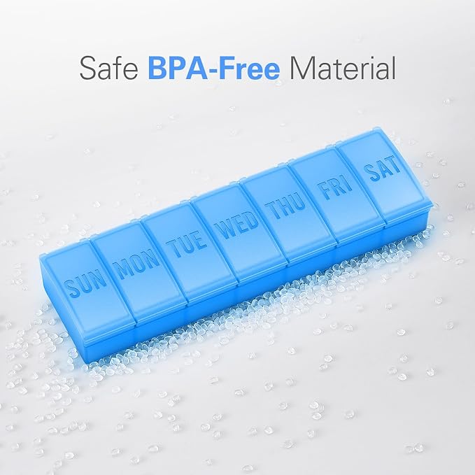 Barhon Pill Organizer Large, Weekly Pills Organizer Pill Box, Medicine Pill Organizer Travel, 7 Day Pill Case for Big Vitamin Supplements Fish Oil, Blue
