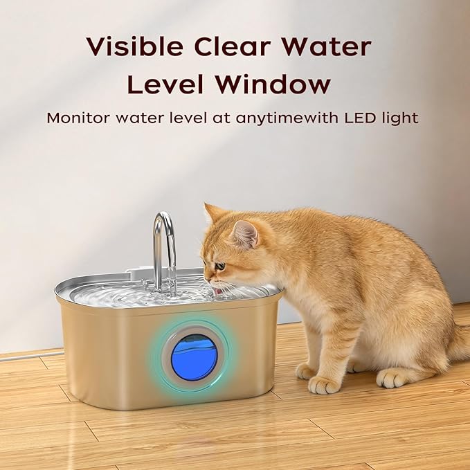 Cat Water Fountain Stainless Steel with Water Level Window,108oz/3.2L Cat Fountain Quiet Automatic Pet Water Fountain for Cats and Small Dogs