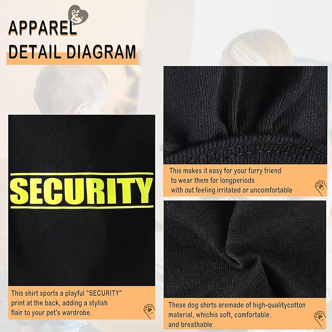Discover Cozy Cotton Canine Wear: Soft, Lightweight, and Breathable Dog Shirt Vest with Eye-Catching Graphics(Security), Keeping Your Furry Friend Warm and Comfy! Grey S