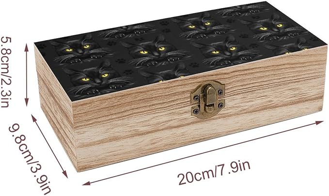 Wooden Keepsake Storage Box Memory Boxes with Hinged Lid, Black Cat Gothic | Small Jewelry Craft Organizer Case, Decorative Wood Gift Box, Wedding Party Holiday Supplies, 9.2x5.5x3.9 Inch