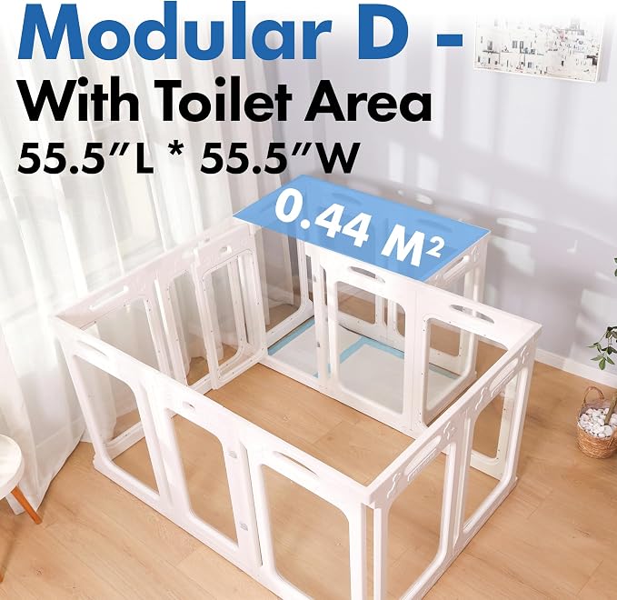Clear Acrylic Indoor Dog Playpen, 24" H, 14 Panels, White | Open View, Modern Home Fit, No Climbing Bars, Tool-Free Setup, For Puppies & Small Dogs