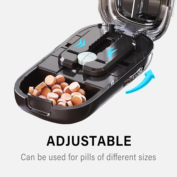 DUBSTAR Pill Cutter Splitter for Small & Tiny Pills Cuts into 1/2 1/4 Black | Pill Cutters with Removable Silicone Pad, Tablet Splitters Cuts Vitamins Tablets for Purse Pocket