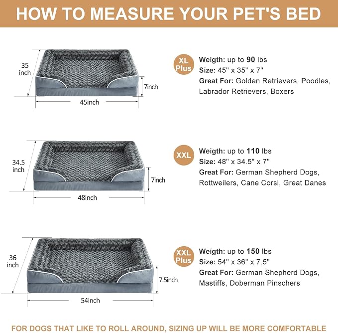 WNPETHOME Orthopedic Washable XXL Dog Bed for Senior Dog Cozy Sleep | Extra Large Waterproof Big Soft Dog Couch Sofa Bed for Dogs Relax with Removable Cover Supportive Pet Bed DarkGrey 48x35Inch