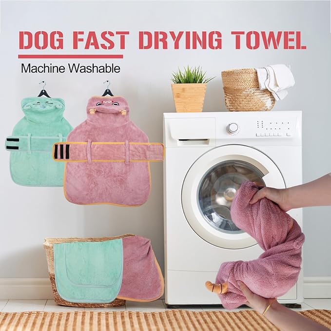 DENTRUN Dog Robes for After Bath - Super Absorbent & Fast Drying Coat with Hood, Puppy Bathrobe Beach Essentials, Bath Towels for Drying Dogs Small, Bath/Beach/Swimming Quick Dry Towel Robe