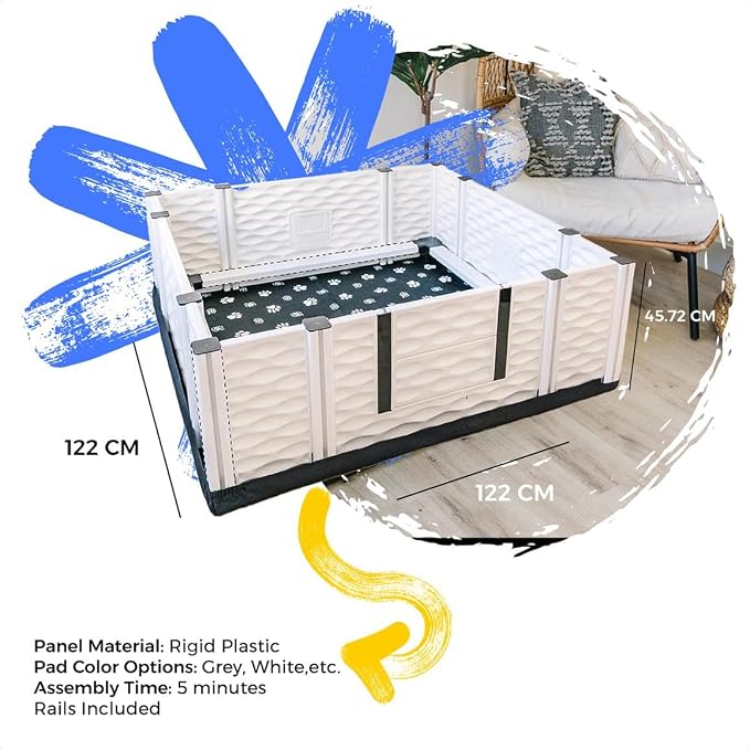 EZclassic Dog Whelping Box - Washable Pee Pad, Large 48"x48"x18" | Dog whelping box for large dogs features safety rails and liner with black pawprint design for easy cleaning and comfort
