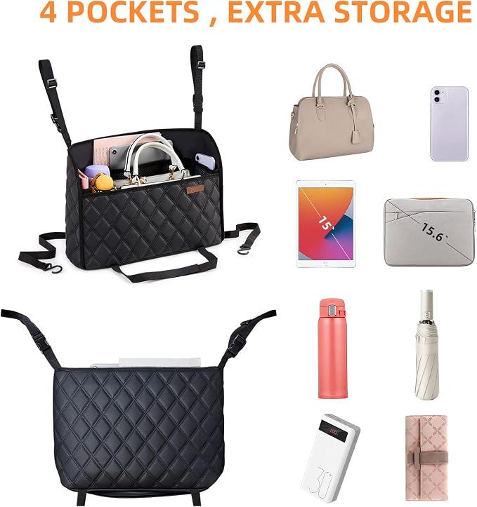 WLLWOO Car Net Pocket Organizer Purse Holder Console Front Seat Storage | Multi Pocket Car Seat Organize Bag Handbag Holder Between Seats Back Barrier