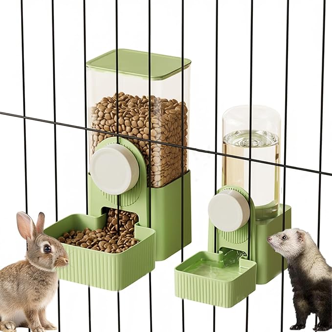 Hanging Automatic Pet Food Water Dispenser,Gravity Bunny Water Food Bowl Dispenser for Cage Kitten Rabbit,Puppy and Chinchilla Hedgehog Ferret (Green)