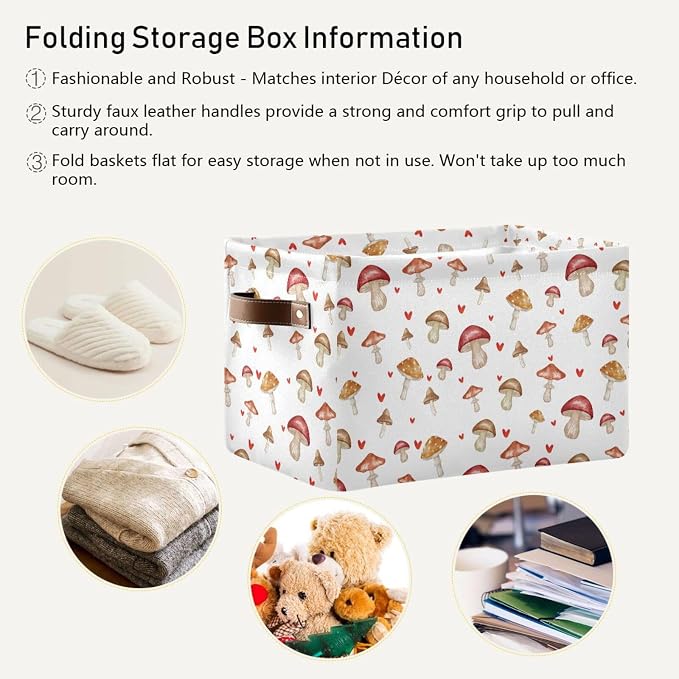 Didi & Hosa Storage Basket Cube Mushrooms Collapsible Toys Shelf Baskets Bin with Handle Laundry Organizer Storage Box for Home School & Office