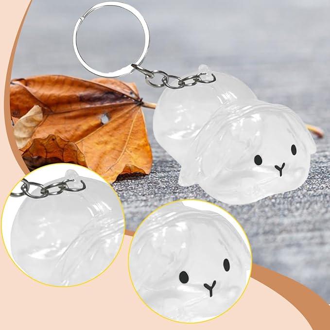 Colaxi Pet Bottle Keyring Rabbit Shaped Keepsake Portable Cute Transparent Pet Hair Holder Bag Charm