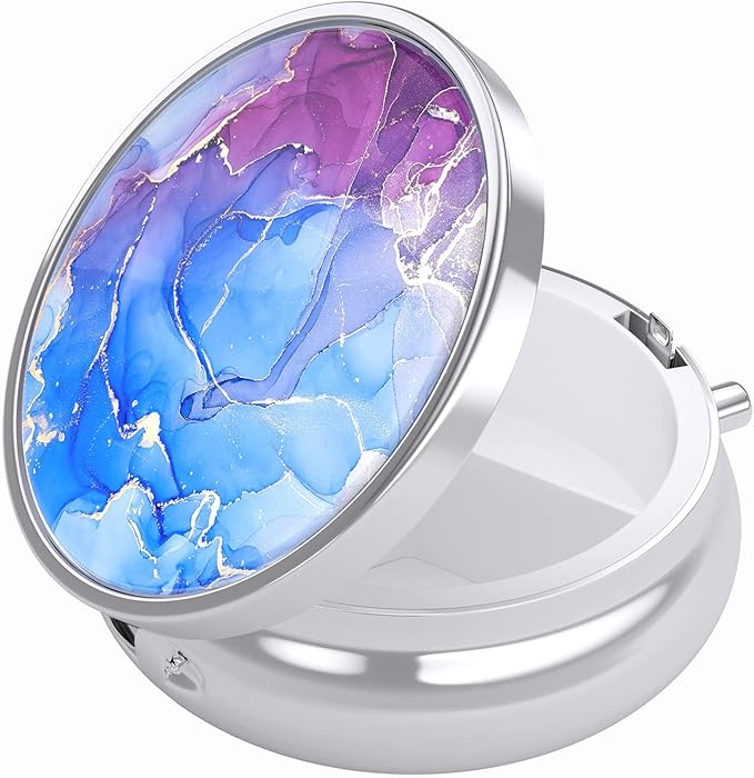 Nipichsha Pill Box, Small Pill Case for Purse & Pocket, Cute Travel Medicine Organizer, Portable Medicine Container Holder to Hold Vitamins, Medication, Fish Oil & Supplement, Blue Marble | Cute Travel Medicine Organizer, Portable Medicine Container Ho...