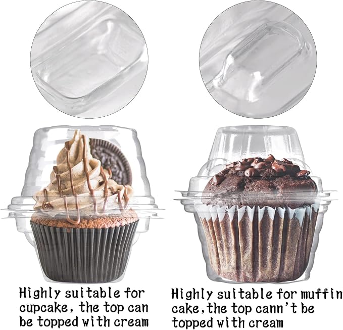 NPLUX 200 Pack Individual Cupcake Containers Plastic Cupcake Box Stackable | Individual Plastic Boxes, Holders, Stackable Shape, Deep Cover, Carrier Use, for Bakeries, Catering, High Volume Prep