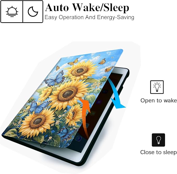 for Microsoft Surface Go 4/3/2/1-10.5" 2021 Tablet Case,Auto Wake/Sleep,Adjustable Stand Protective Cover - Sunflower Butterfly
