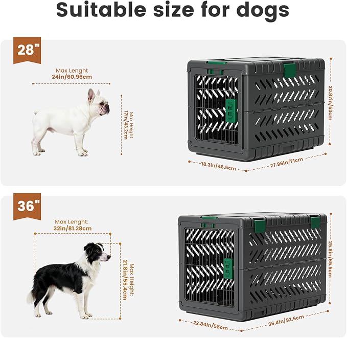 36" L Travel Dog Crate -Collapsible Dog Crate for Medium/Small Dogs, No Tools Required with Space Saving Design,Portable Foldable Dog Carrier with 2 Smooth Wheels,Handles for Easy Moving,Dark Grey