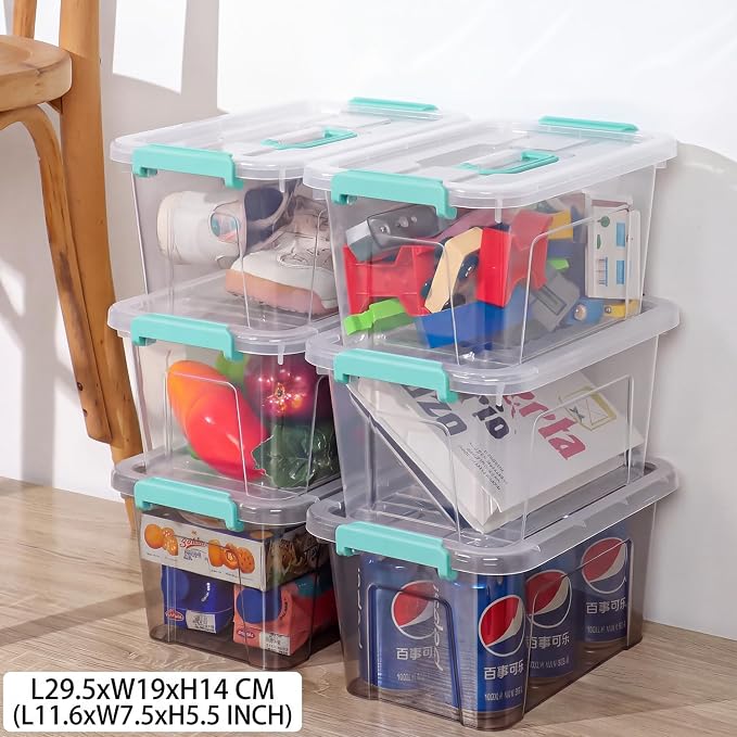 Storage Bins with Lids,7Qt Clear Stackable Storage Containers With Lids Buckle Latches.Perfect for LEGO, Crafts, Office Supplies, and Dorm Room Organization,6-Pack