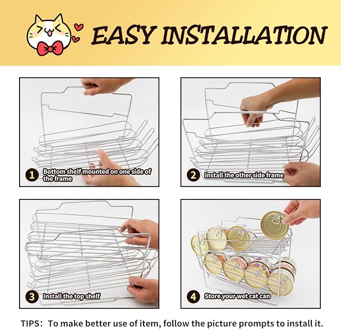 Cat Food Organizer - Wet Cat Food Rack for 3oz or 5.5oz Cans (24 Cans Capacity)