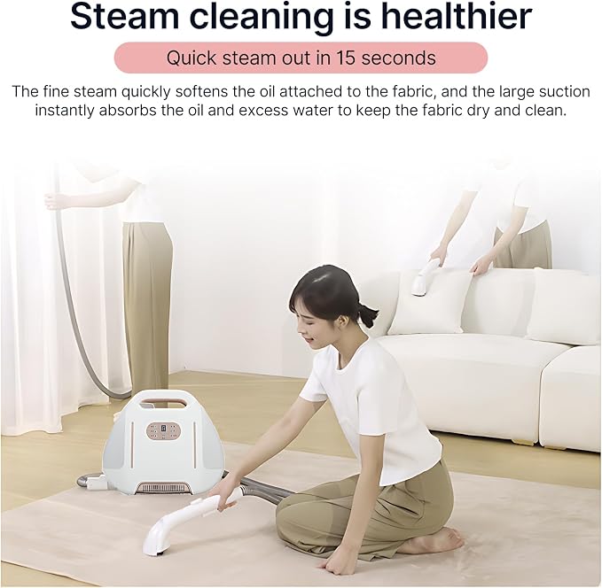 Rolling Upholstery and Carpet Cleaner with Steam and Vacuum, Digital Touch Screen, Detachable Water Tank, Portable Handle, Hose and Wire Storage Rack for Pet, Couch, Rug, Floor