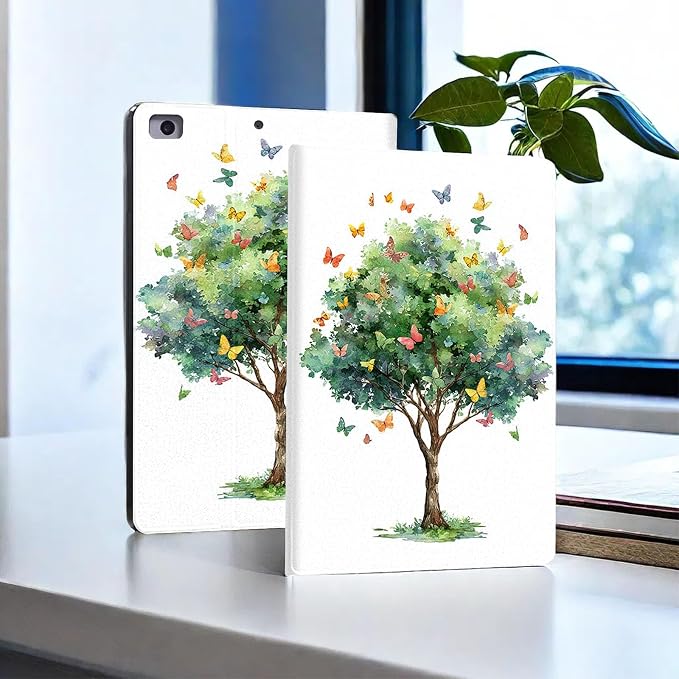 for Microsoft Surface Pro X/Pro X Plus-13 2019/2020/2021/2024 Tablet Case,Auto Wake/Sleep,Adjustable Stand Protective Cover - Watercolor Butterfly Tree