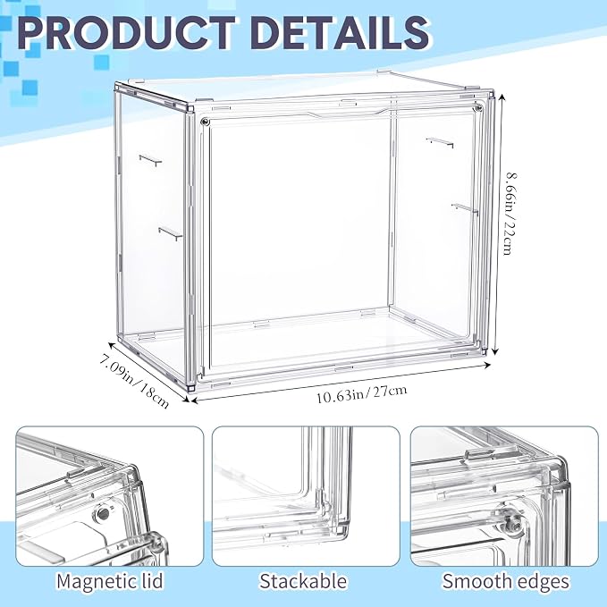 Leinuosen Clear Display Case with Magnetic Lid, Stackable for Toys