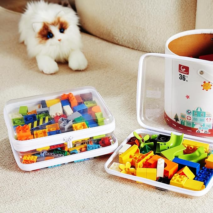 4PCS Large Clear Hard Shell Zipper Case, Makeup Organizer & Toy Storage Bag for Lego Bricks, Diaper Pouches, Cosmetic Bags, Transparent Pencil box, Puzzle Board Game, Portable Travel Toiletries