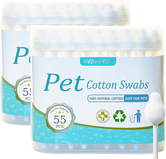 MEDUWEDU 2-Pack Dog Ear Cleaning Cotton Swabs, More Reliable, Safer to Care for Pet Ears, Prevent Accidental Injuries, Suitable for Medium and Large Dogs, Dog Ear Cleaning Kit, L Size, 110 PCS