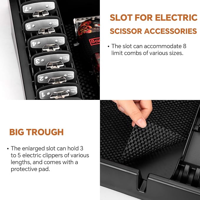 Barber Clippers Station, 15 x 11.8 x 4.3 inch Removable Tray Featuring Dedicated Clippers & Guards Slots and Scissor Razor Slots, for Barber&Salon and Home Stylist Accessories Station Organizer