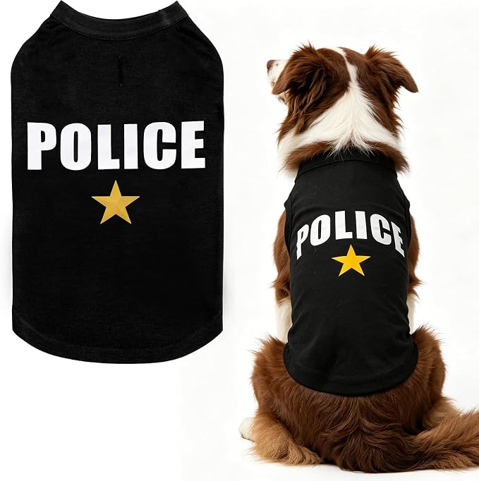 BINGPET Police Dog Shirts,Soft Cotton Puppy Tshirt,Breathable Lightweight Dog Costumes Tank Top Vest,Machine Washable Stretchy Clothes for Small Medium Large Dogs Boy Girl