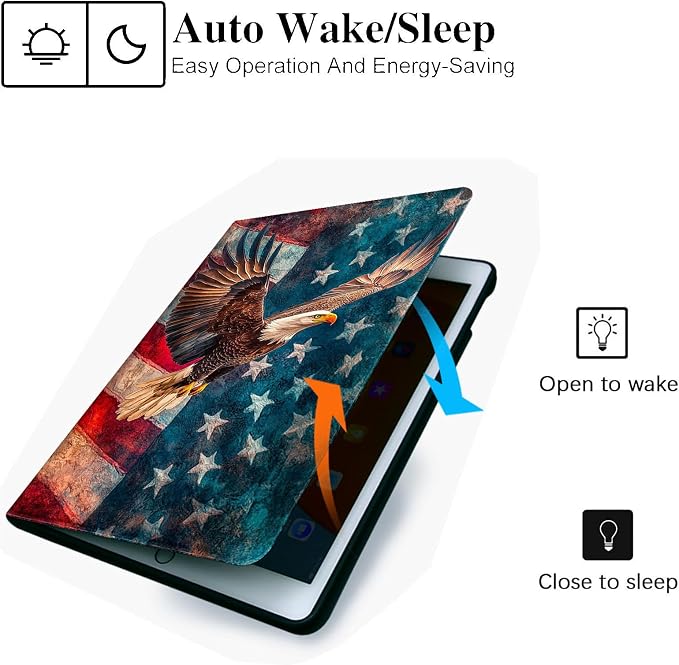 for Microsoft Surface Pro 7 Plus,Surface Pro 7/6/5/4 12.3" Tablet Case,Auto Wake/Sleep,Adjustable Stand Protective Cover - American Flag Eagle