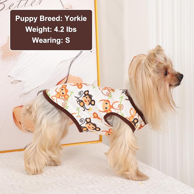 Dog Shirt Vest Dog Clothes for Small Dogs Boy Girl Stretchy Summer Puppy T-Shirts Soft Breathable Lightweight Puppy Sweatshirt Pet Cat Outfit (Monkey, Small)