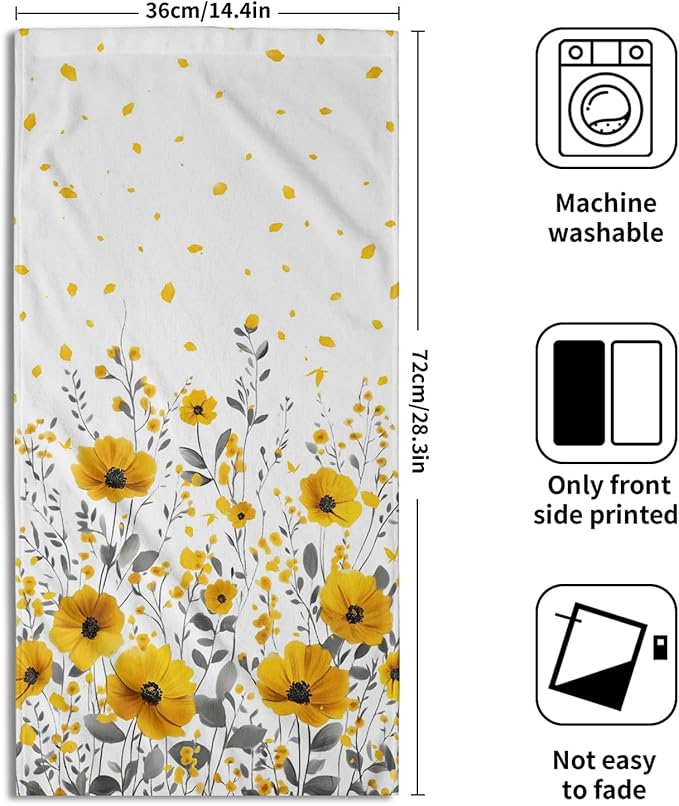 Giwawa Yellow Floral Hand Towels Set of 2 Daisy Flower Fingertip Towel Soft Absorbent Bath Towel Kitchen Dish Towel Home Bathroom Decorations
