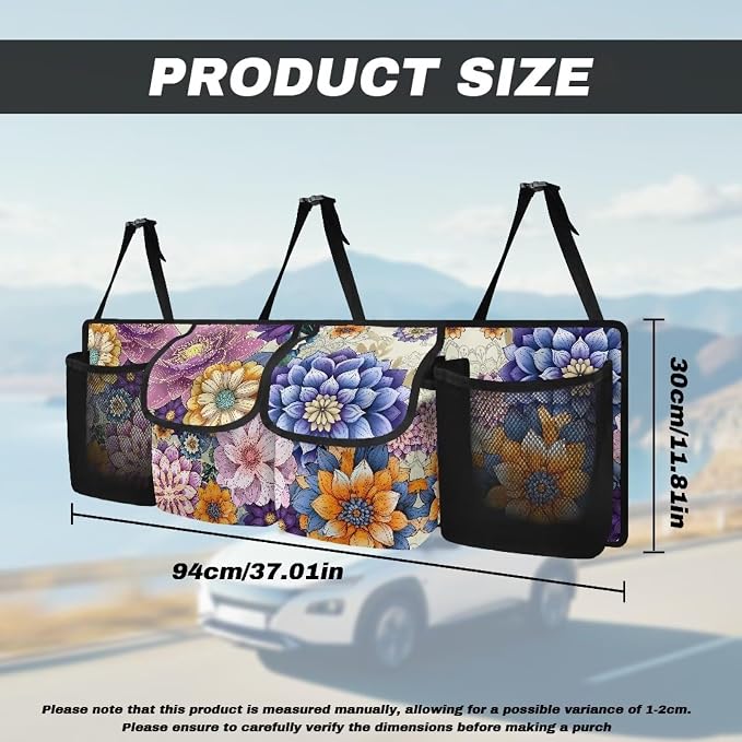 Dreaweet Boho Floral Print Trunk Organizer - Collapsible Car Organizer & Back Seat Storage - Portable SUV Storage - Multicolor