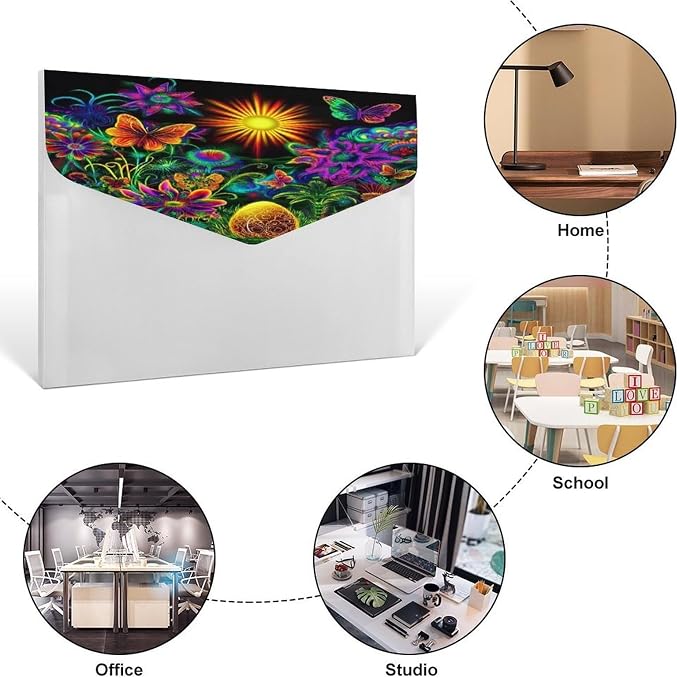 Reusable Trippy Colorful Flowers Butterfly Floral Clear File Folders with Snap Button, Letter Size, Documents Folder for Home Necessities