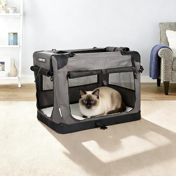 Jespet 3 Door Soft Dog Crates Kennel for Pets, Folding Travel Pet Carrier | 3 Mesh Doors 27'' Dog House, Locking Zipper, Easy to Install, Steel Frame, Removable Crate Pad, For Indoor & Outdoor Use