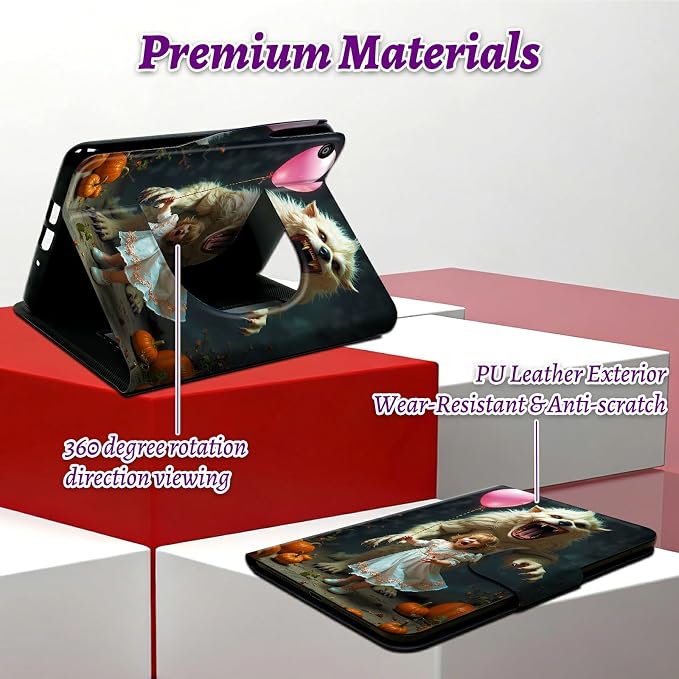 Rotating Handle Case for Samsung Galaxy Tab A8 10.5" 2022 (SM-X200/X205/X207), 360 Degree Swivel Kickstand with Magnetic Closure Shockproof Leather Cover for Men, White Tiger Balloon Girl