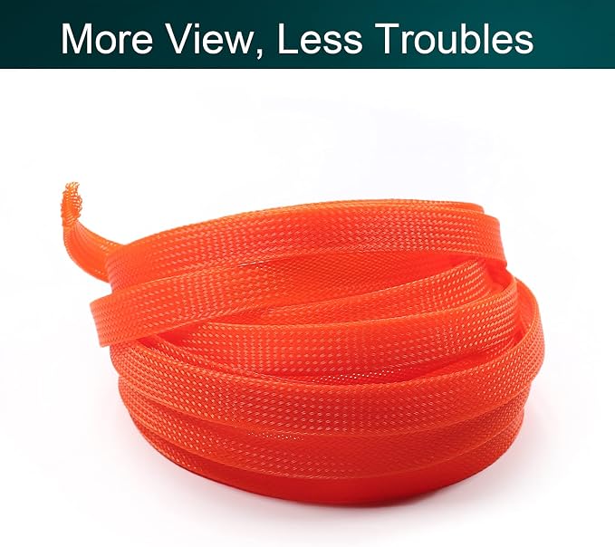 Jutagoss PET Expandable Braided Cable Sleeve, 16.4ft - 1/2 inch Orange Cable Management Sleeve, Wire Loom Tube Cord Protector for USB Cable, Power Cord, Audio Video and More, 1Pc