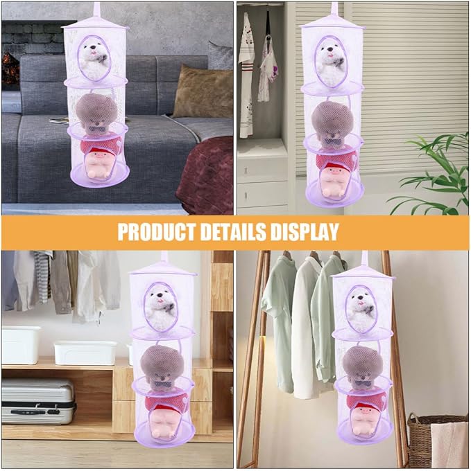 4pcs Stuffed Animal Storage Organizer Hanging Mesh Hammock with Suspended Design and Breathable Polyester Fabric for Bedrooms and Playrooms Lavender