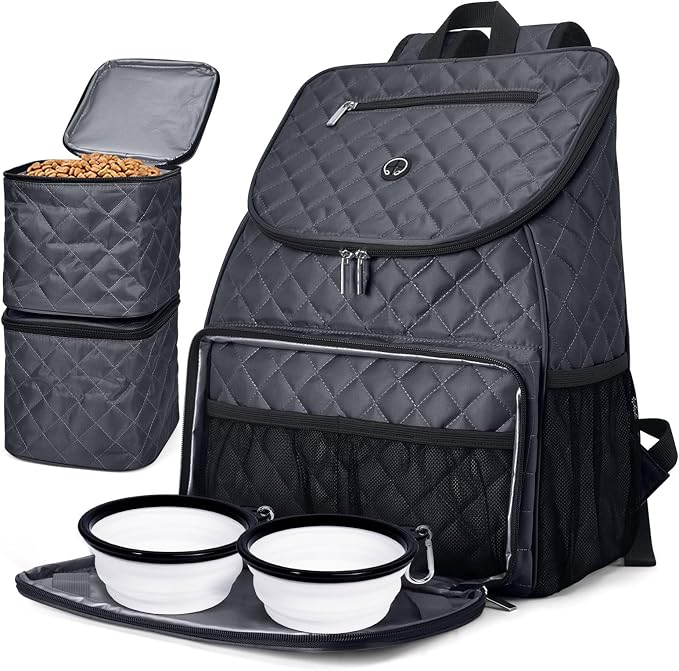 BAGLHER 丨Dog Travel Bag,Airline Approved Pet Supplies Backpack, Dog Travel Backpack with 2 Silicone Collapsible Bowls and 2 Food Baskets.