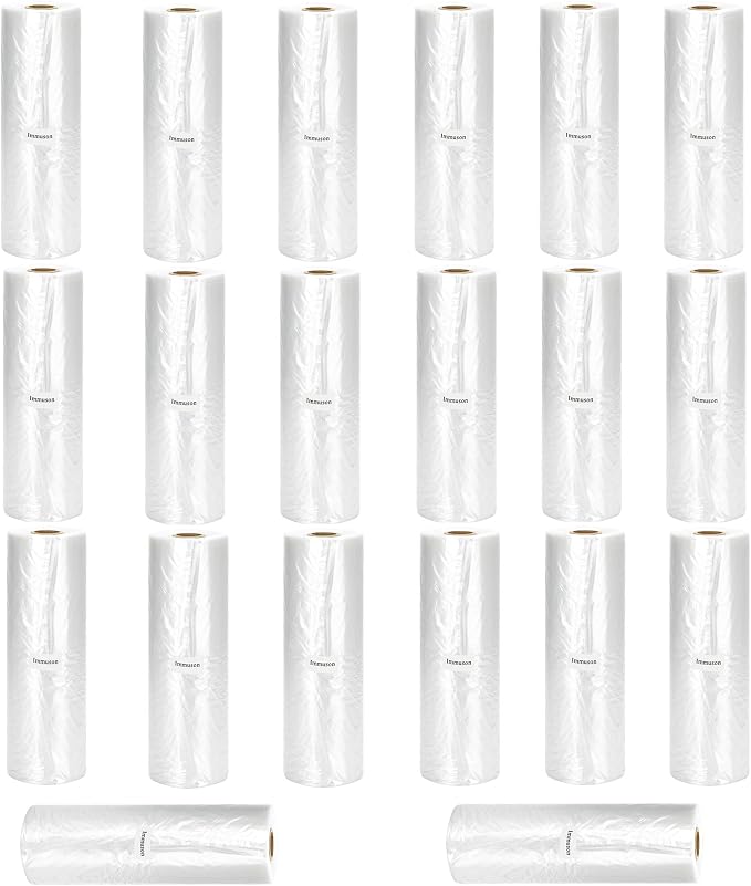 Immuson Food Storage Bags, 12 x 20 Plastic Produce Bag on a Roll Fruits, Vegetable, Bread, Food Storage Clear Bags (20 Rolls-7000 Bags)