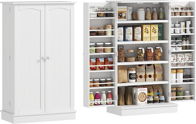 HOMCOM 41" Kitchen Pantry Storage Cabinet 12 Door Shelves White | Freestanding Kitchen Cabinet, 2 Doors, 5-Tier Shelving, Adjustable Shelves